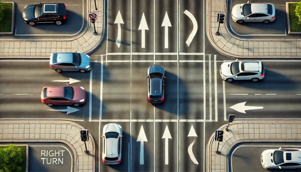 באיזה מצב מותר לרכב נוסעים פרטי לפנות ימינה שלא מהנתיב הימני?